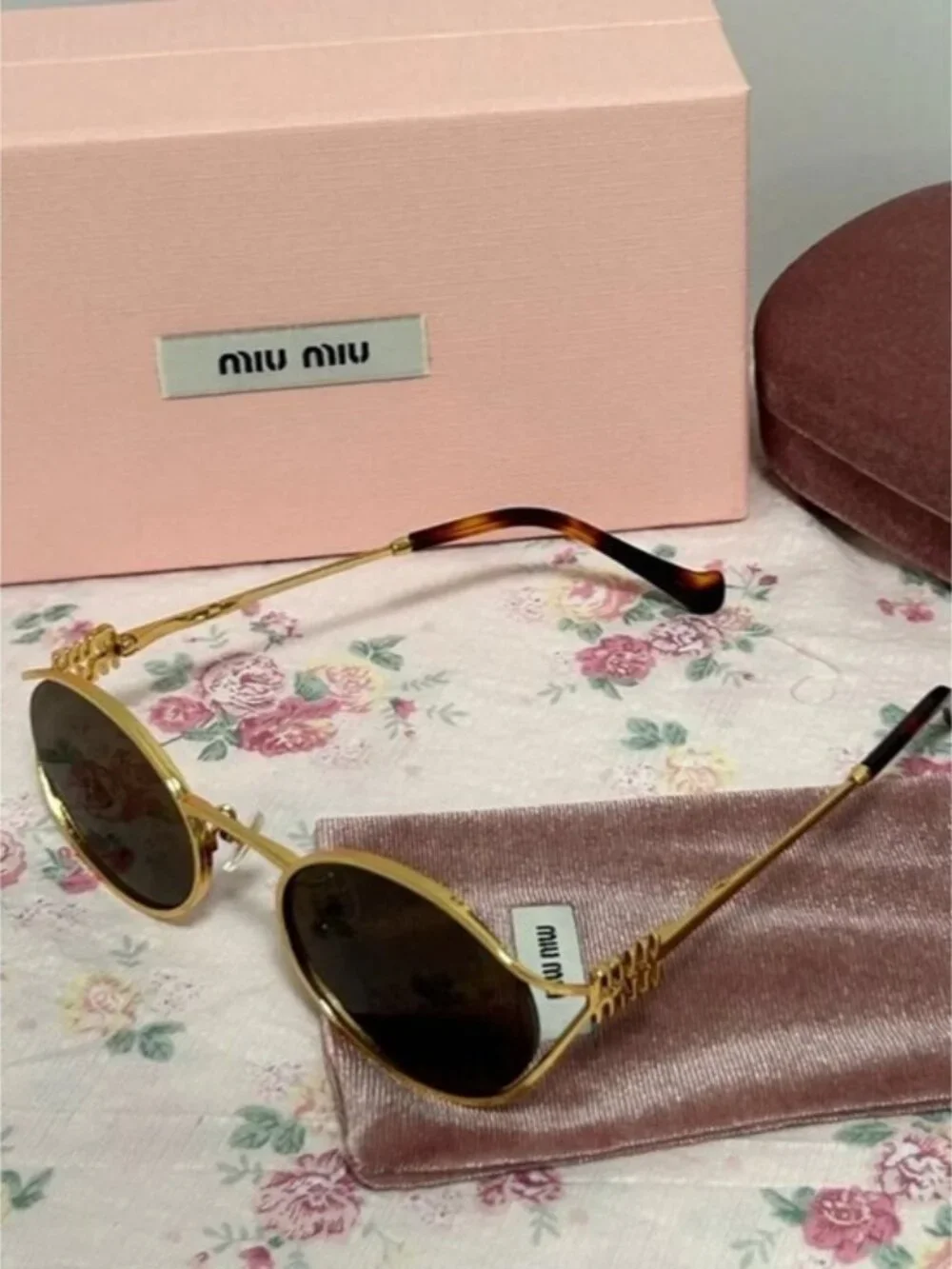 Miu Miu Oval Gold Frame Sunglasses - Picture 4 of 7
